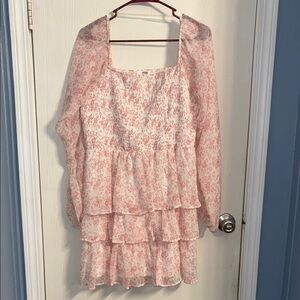 Chic Pink Floral Long Sleeve Dress